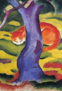 Chat derrière un arbre, 50x70 cm - Franz Marc