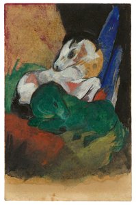 Cheval vert et blanc. Carte postale à Elisabeth Macke, 1913 - Franz Marc