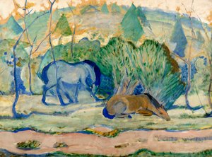 Chevaux au pâturage Chevaux dans un paysage - Franz Marc