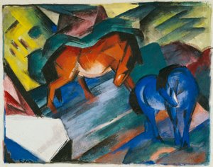 Cheval rouge et bleu