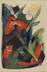 "Quatre renards", Franz Marc de Sindelsdorf à Wassily Kandinsky à Munich : Carte postale, cachet postal 04.02.1913 - Franz Marc