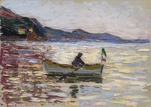 Vue sur Rapallo avec bateau sur la mer - Franz Marc