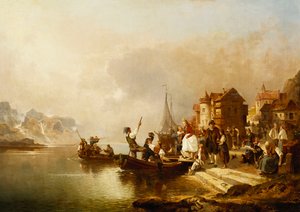 Une fête de mariage embarquant sur un bateau, 1864 - Franz Richard Unterberger