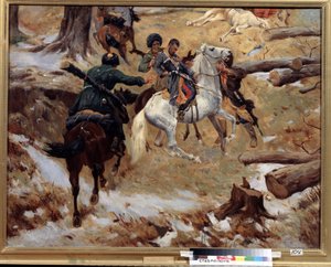 La mort du commandant général Nikolai Sleptsov (1815-1851) tué par des Tchétchènes dans un combat le 10 décembre 1851 pendant la guerre du Caucase (conquête du Caucase) en Tchétchénie - Franz Roubaud