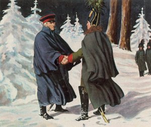 Négociations entre Yorck et le général russe Diebitsch, 25 décembre 1812 (lithographie couleur agrandie)