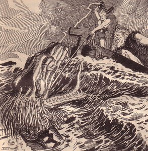 Thor et Hymir pêchant. Illustration pour L