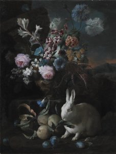 Pièce florale avec lapin