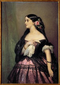 Adelina Patti. Portrait de la chanteuse Adelina Patti (1843-1919), soprano espagnole interprétant le rôle de Rosine dans "Le Barbier de Séville" de Gioacchino Rossini - Franz Xaver Winterhalter