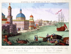 Vue de la Basse-Ville à Québec vers le fleuve Saint-Laurent. Gravure de Franz-Xavier Habermann - Franz Xavier Habermann