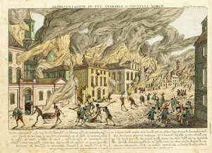Vue de New York pendant le grand incendie de 1776; Représentation du feu terrible à Nouvelle York, 1780 - Franz Xaver Habermann