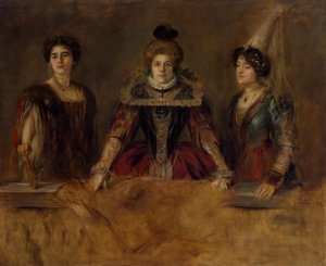 Portrait de groupe : Trois dames en costume (Mlle Heuberger, Mme Obermayer et Mme Putz) - Franz von Lenbach