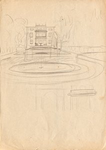 Esquisses de projet pour la villa atelier de Matsch - Vue du jardin avec fontaine - Franz von Matsch