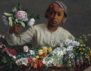 Jeune femme avec des pivoines