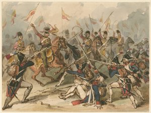 Infanterie française et hussards russes en combat à Austerlitz - Frédéric Goupil Fesquet