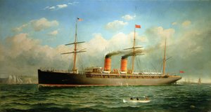 Le paquebot Cunard R.M.S. Umbria au large de Brooklyn Heights, sur l