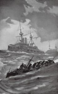 HMS Mars, Terrible, et Dragon croisant dans la Manche - Fred T. Jane