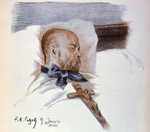 Le poète français Paul Verlaine (1844-1896) sur son lit de mort