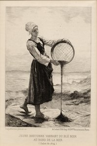 Une jeune Bretonne vannant du sarrasin au bord de la mer, gravé par Cadart en 1874