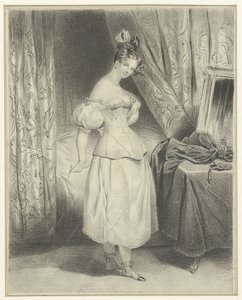 Jeune femme dans une chambre à coucher, dénouant son corset - Frederic Bouchot