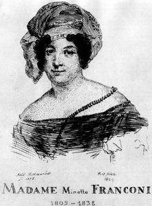 Cirque: Eau-forte par Frédéric Hillemacher, portrait de Mme Minette Franconi (1805-1832) - dans "Le Cirque Franconi". - Frederic Desire Hillemacher