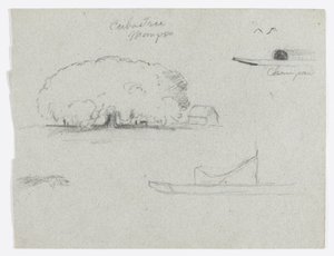 Ceiba à Mompos, Champan Canoë, arbres et une partie du bateau, Rio Magdelena, Colombie - Frederic Edwin Church