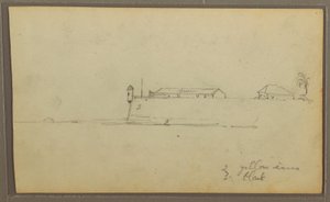 Dessin, un fort ; au verso : croquis botaniques, maison, 1857