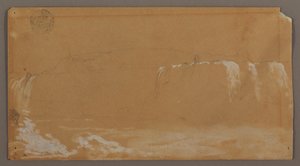 Dessin, chutes américaines, île Goat et partie des chutes en fer à cheval, vues de la rive canadienne de la rivière Niagara, peut-être 1858 - Frederic Edwin Church