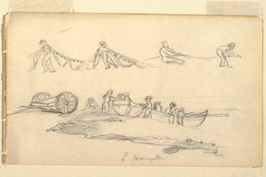 Dessin, bateau avec femme et enfants, juillet-août 1858