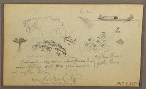 Dessin, église, tours ; Verso : figures en canoë, croquis botaniques, 1857 - Frederic Edwin Church