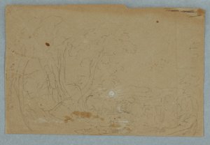 Dessin, ciel nuageux sur un paysage de collines ; Verso : pleine lune se reflétant dans un ruisseau, 1845-50 - Frederic Edwin Church