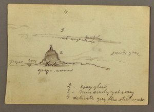Dessin, vue lointaine du dôme de la basilique Saint-Pierre, Rome, Italie, janvier 1869 - Frederic Edwin Church