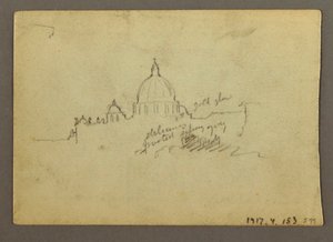 Dessin, vue lointaine du dôme de la basilique Saint-Pierre, Rome, Italie, janvier 1869 - Frederic Edwin Church