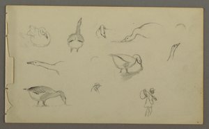 Dessin, huit études de canards, deux stuides de figures, peut-être 1857-58 - Frederic Edwin Church