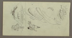 Dessin, personnage montant un chameau, personnage marchant, Hilside et Hilltop, peut-être 1868 - Frederic Edwin Church