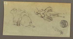 Dessin, personnage montant un chameau, chameau assis, peut-être 1868 - Frederic Edwin Church