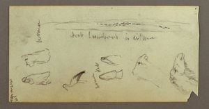 Dessin, personnage chevauchant un chameau, portant une lance, deux études de personnages, peut-être 1868 - Frederic Edwin Church