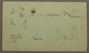 Dessin, études de figures, bateau à voile, études architecturales, peut-être 1868 - Frederic Edwin Church