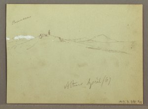 Dessin, Troupeau de moutons et berger, chaînes de montagnes enneigées, avril 1869 - Frederic Edwin Church