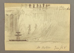 Dessin, fontaine sur la place de la basilique Saint-Pierre, Rome, Italie, janvier 1868 - Frederic Edwin Church