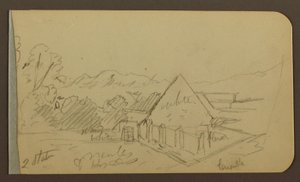 Dessin, jardin, maison, Cuautla ; verso : église, grange, Cuautla, février 1885 - Frederic Edwin Church
