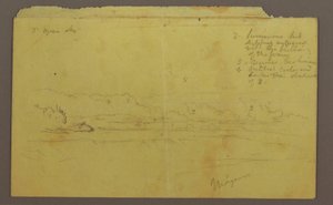 Dessin, île Goat et chutes canadiennes, peut-être 1856