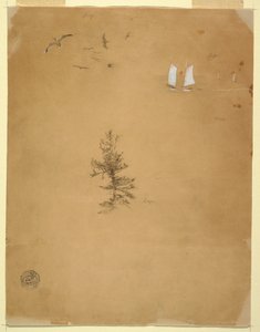 Dessin, mouettes, voiliers, arbre, août et septembre 1859 - Frederic Edwin Church