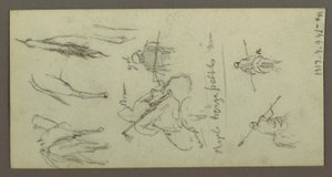 Dessin, tas de pierres, plaine et montagnes, Soleil, 19 février 1868 - Frederic Edwin Church
