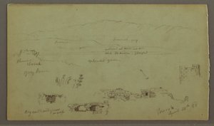 Dessin, chaîne de collines à travers la plaine, ruines, 28 avril 1868 - Frederic Edwin Church