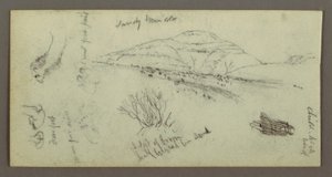 Dessin, colline, arbustes, personnage, études sur les chameaux, peut-être 1868 - Frederic Edwin Church