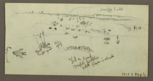 Dessin, colline, arbustes, personnage, études sur les chameaux, peut-être 1868 - Frederic Edwin Church