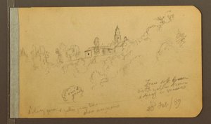 Dessin, maisons, clocher, 23 février 1889 - Frederic Edwin Church