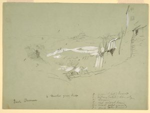 Dessin, Isola Farnese dans la Campagne romaine, Italie, mai 1869