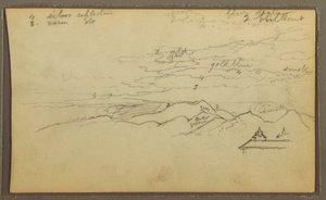 Dessin, paysage ; verso : bateau, croquis botaniques, 1857 - Frederic Edwin Church