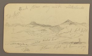 Dessin, paysage, maisons ; Verso : cime d